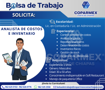 Vacante Analista de Costos e Inventario