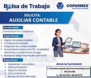 Vacante Auxiliar Contable Casemex