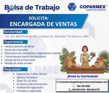 Vacante Encargada de Ventas